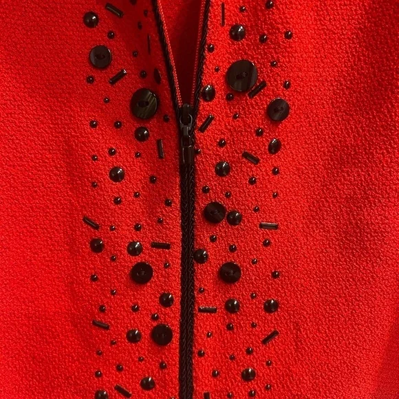St. John Collection Red Santana Knit Embellished Jacket Size 4